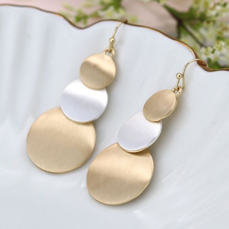 Silver and Gold Plated Triple Brushed Disc Earrings