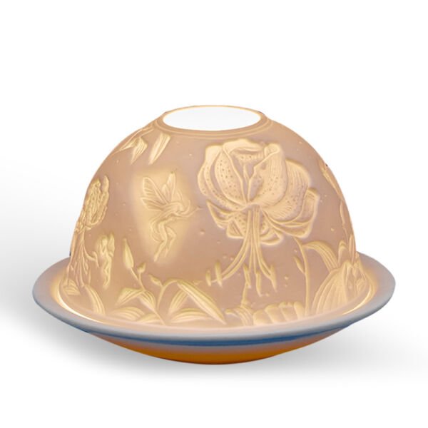 Porcelain tea light holder. Tiger Lily and Fairy.