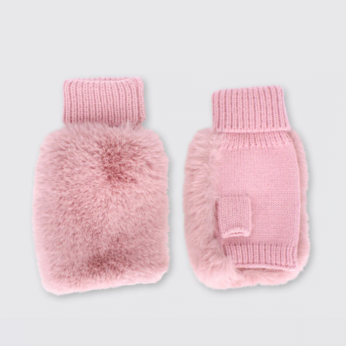 Faux Fur Fingerless Gloves - Pink