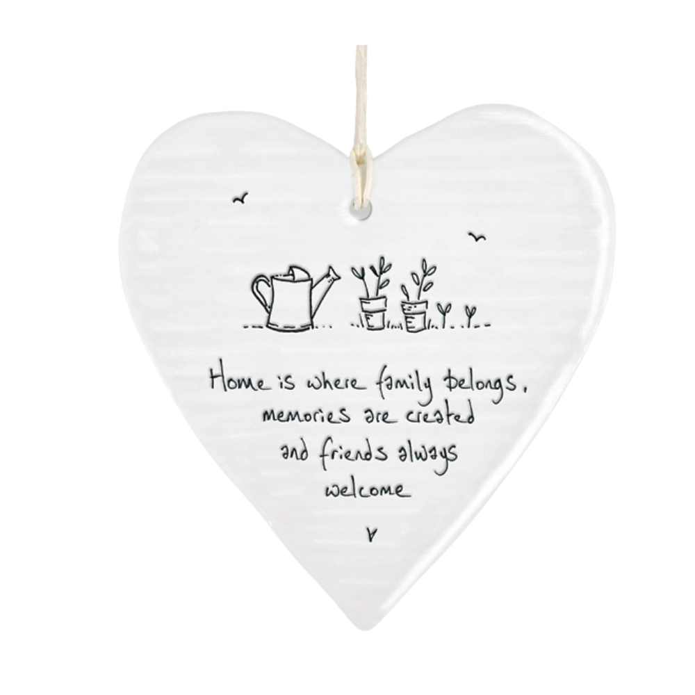 East of India Porcelain Heart. Home is where family belongs...