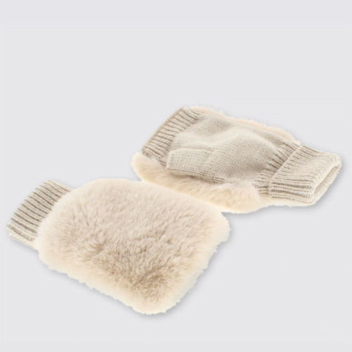 Faux Fur Fingerless Gloves - Cream
