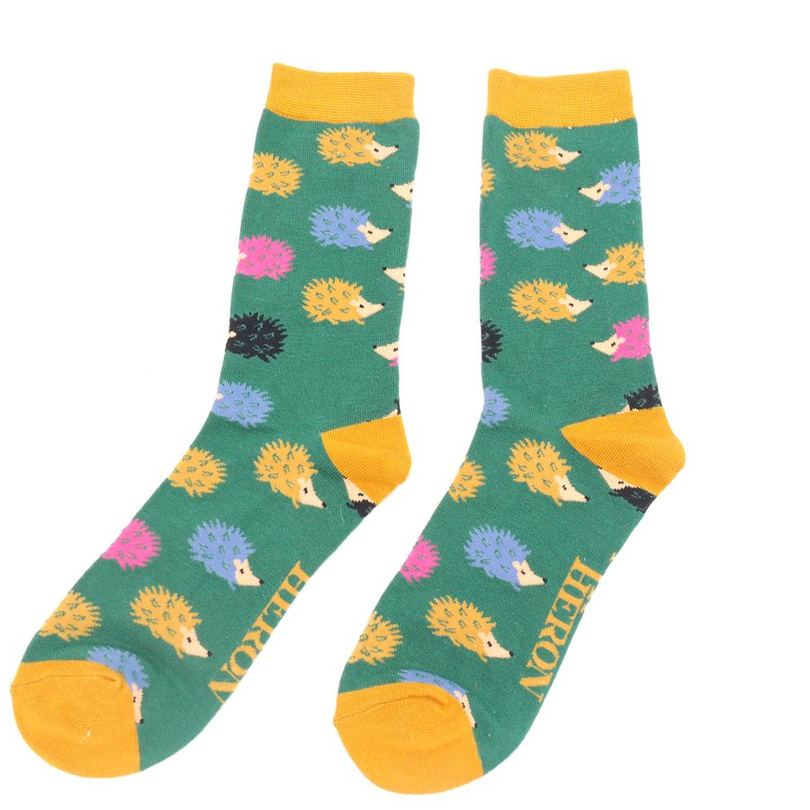 Mr Heron Men's Bamboo Socks. Hedgehogs.