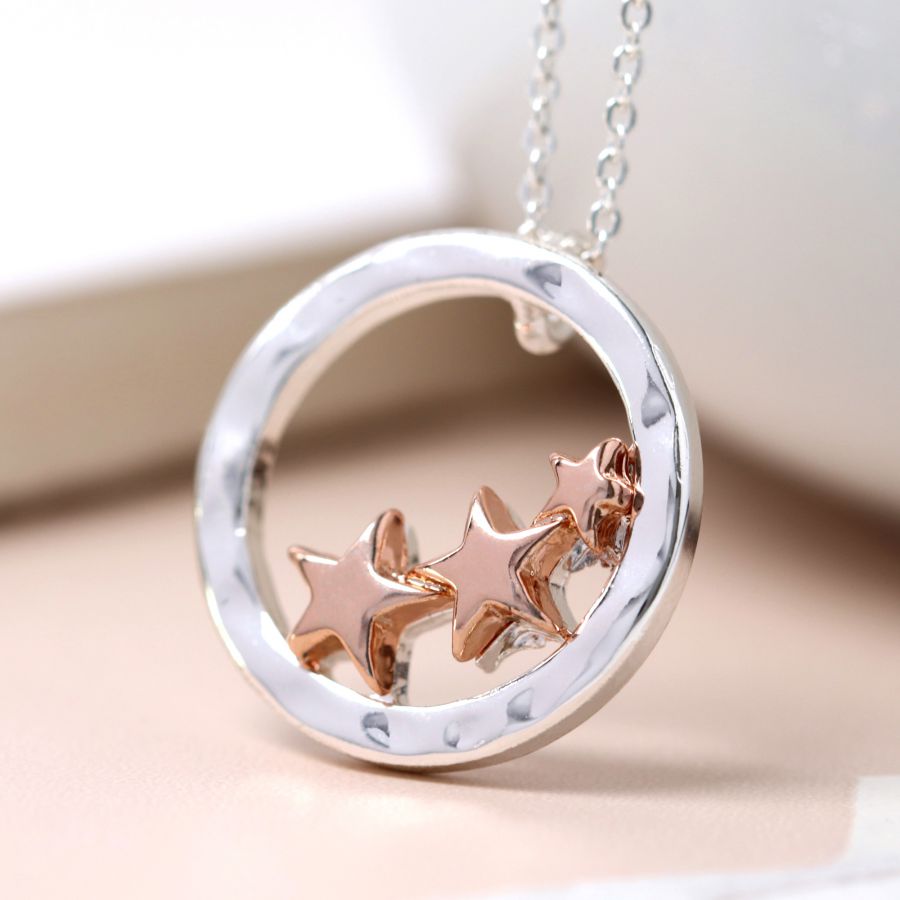 silver palted necklace with stars