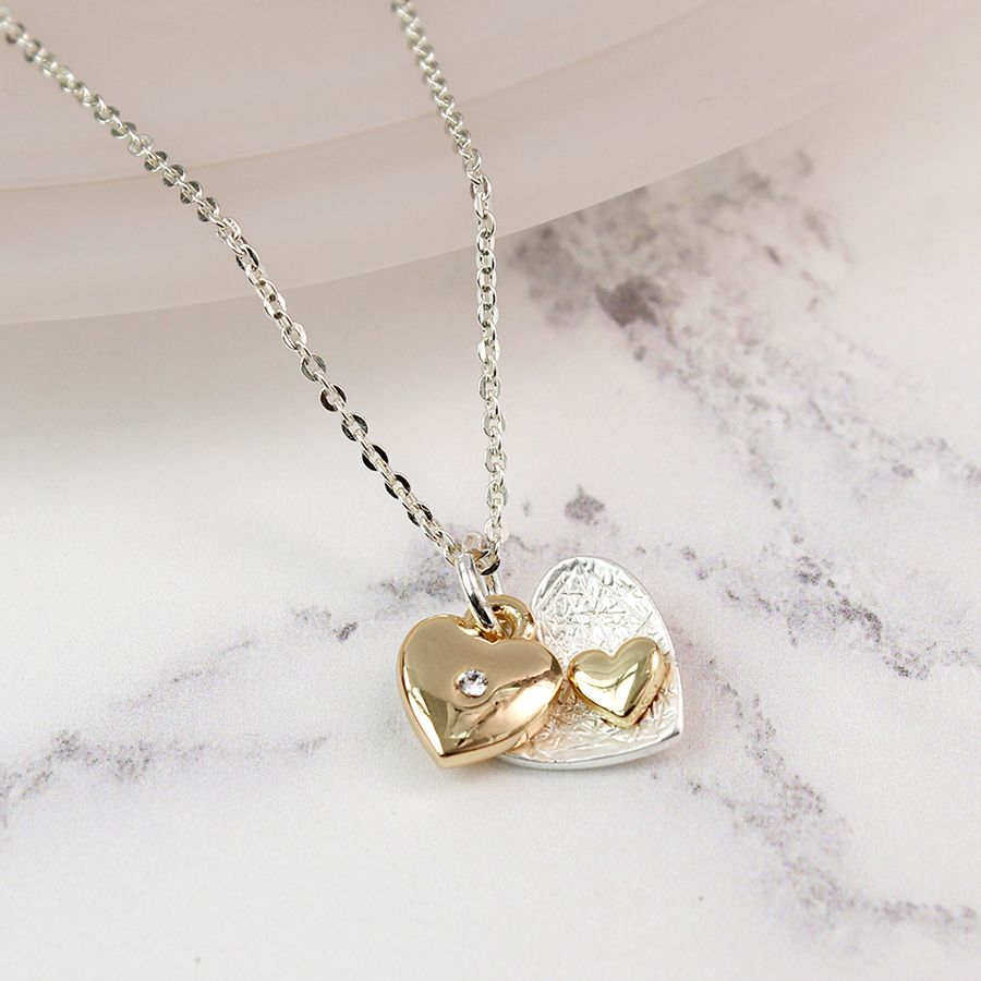 Necklace Heart Double Plated Gold And Silver