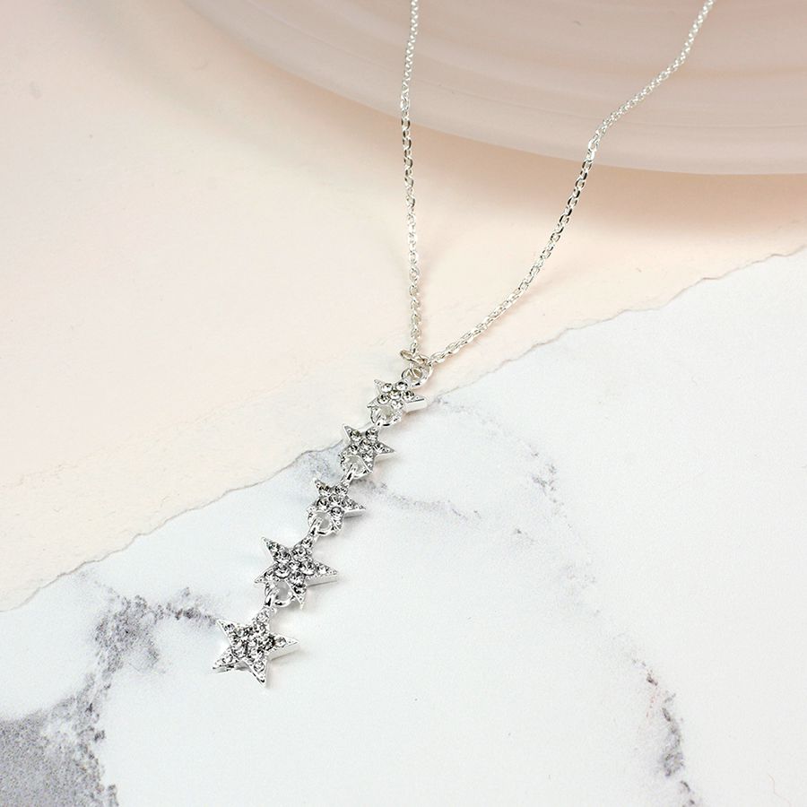 silver palted star crystal necklace