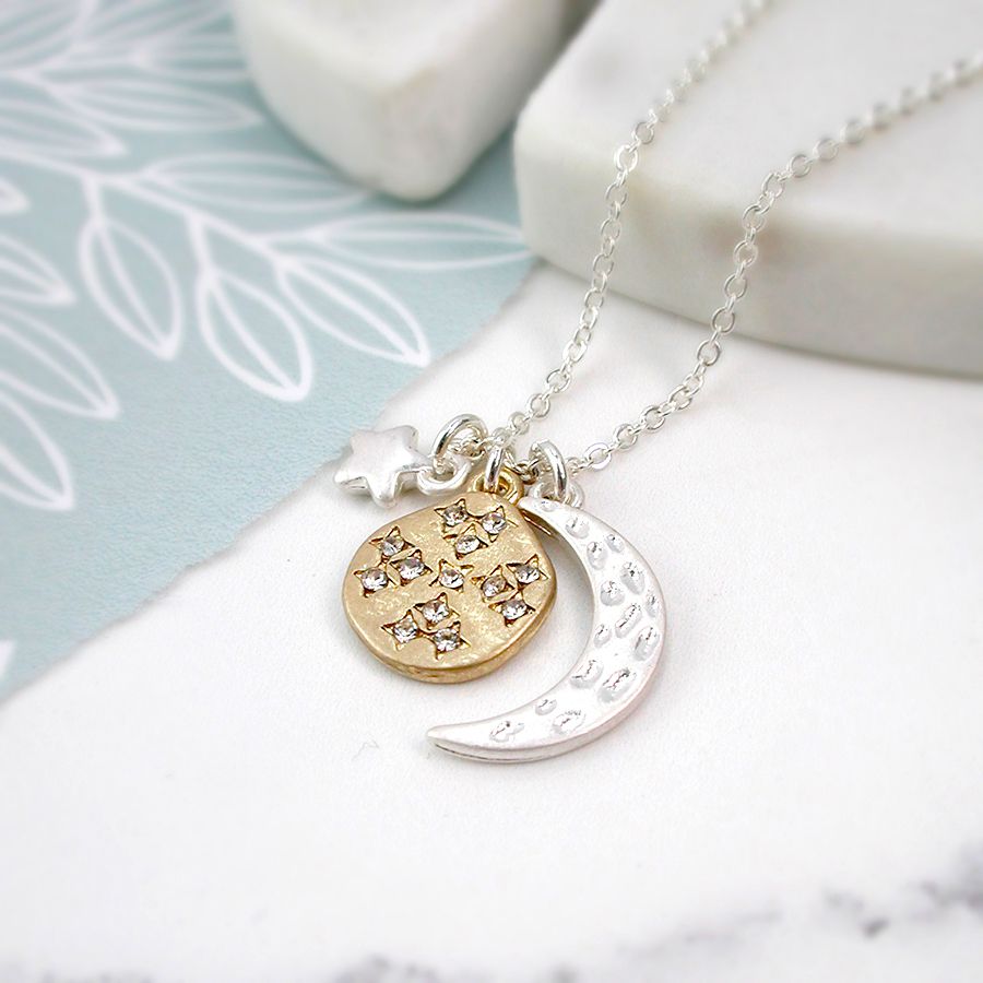moon and star silver plated necklace