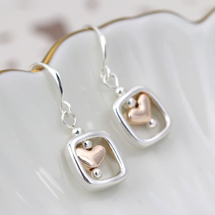 Earrings Heart Plated Glod And Silver