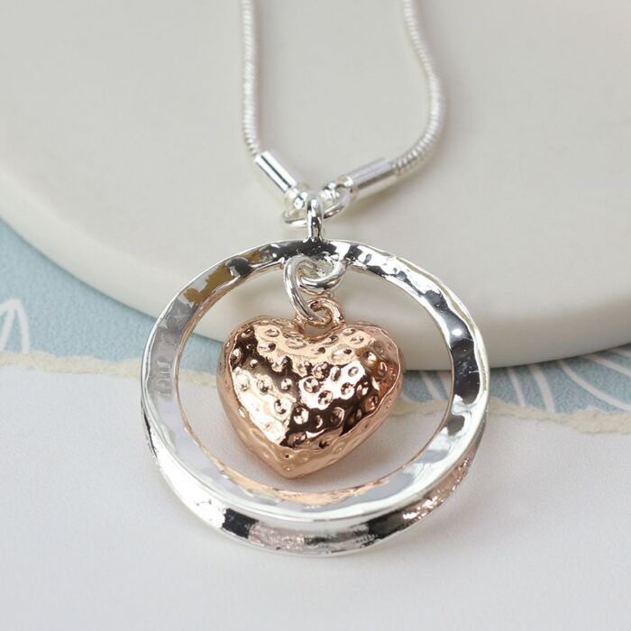 Rose gold and silver plated necklace.