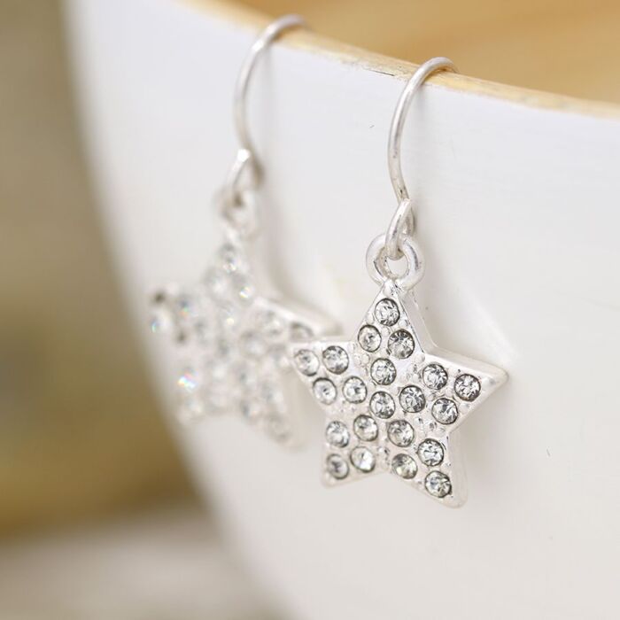 Earrings Star Crystol Plated Silver