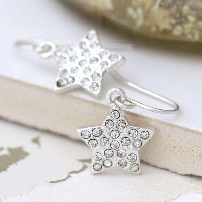Earrings Star Crystal Plated Silver