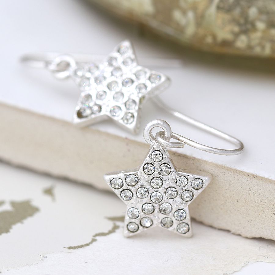 Earrings Star Crystal Plated Silver