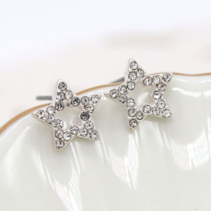 Studs Star Crystal Plated Silver