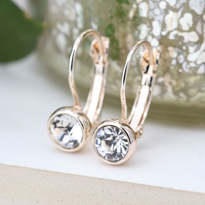 Earrings Crystal Plated Gold Rose