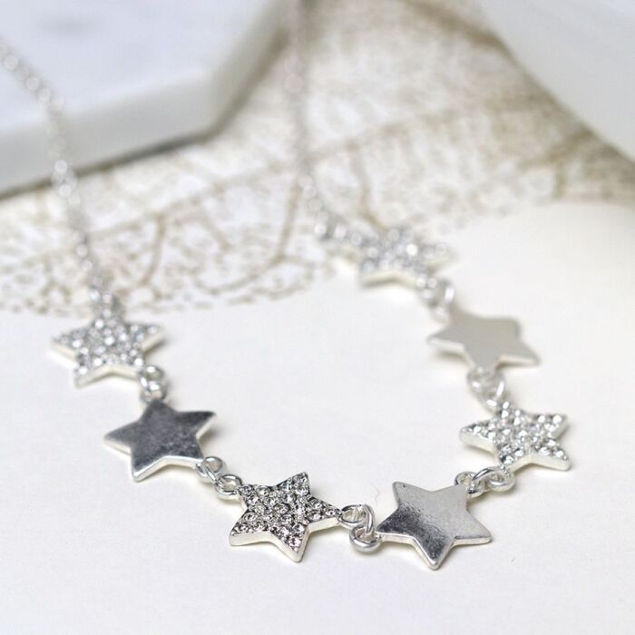 Necklace Star Crystal Plated Silver