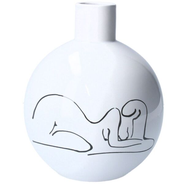 Gisela Graham White Ceramic Vase, Nude Line Drawing