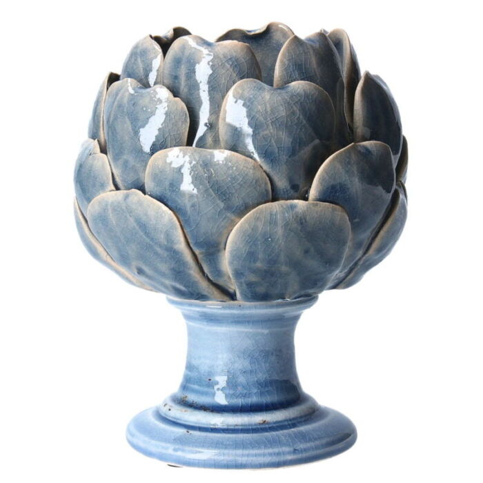 Gisela Graham Ceramic T-lite Holder Blue Artichoke