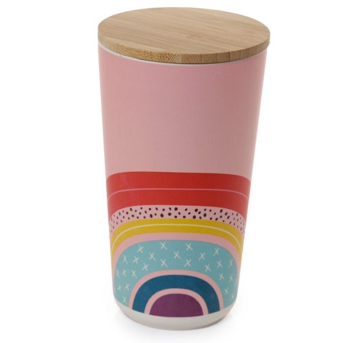 Bamboo Storage Jar . Rainbow Design