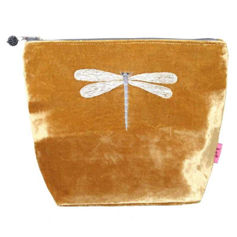 Lua cosmetic Bag with dragonfly. Ocre