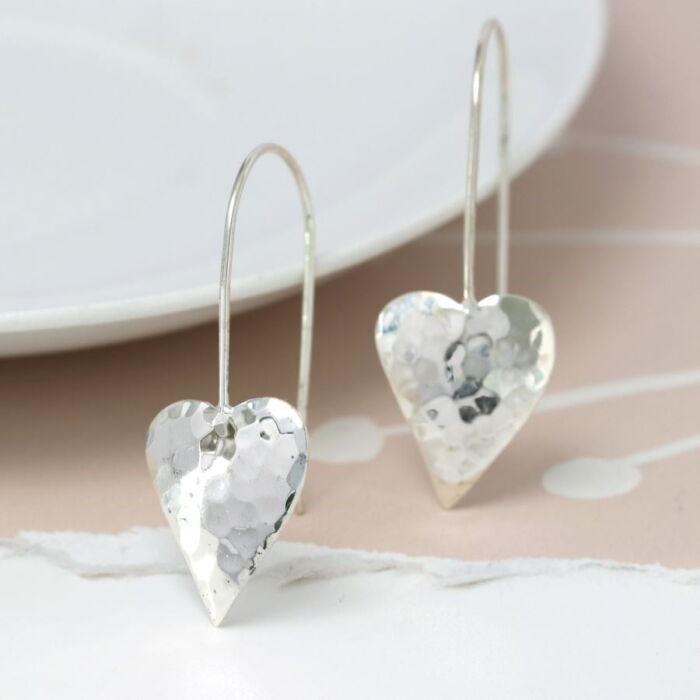sterling silver hammered heart earring