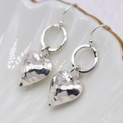 Sterling Silver Earrings With Hammered Hearts.