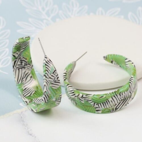 acrylic green earring zebra print