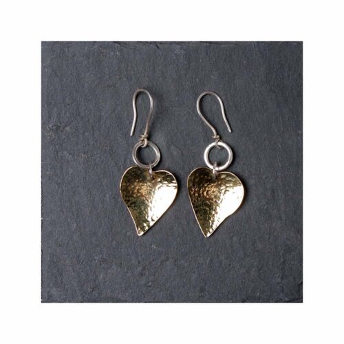 Handmade Silver Heart Earrings With Gold Colour Overlay