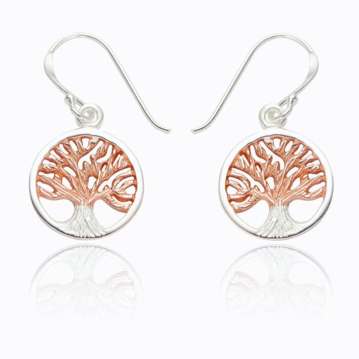 Sterling Silver/Rose Gold Tree Of Life Earrings