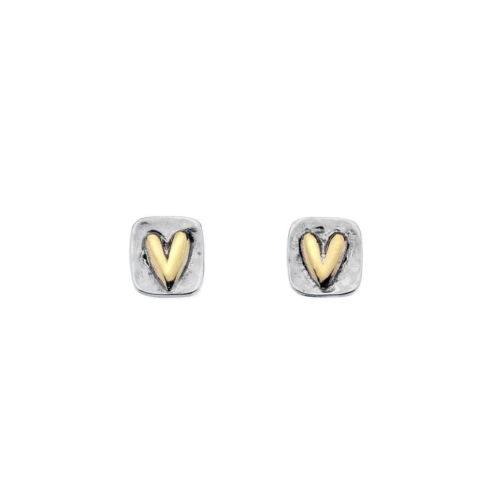 Sterling Silver and Brass Heart Studs