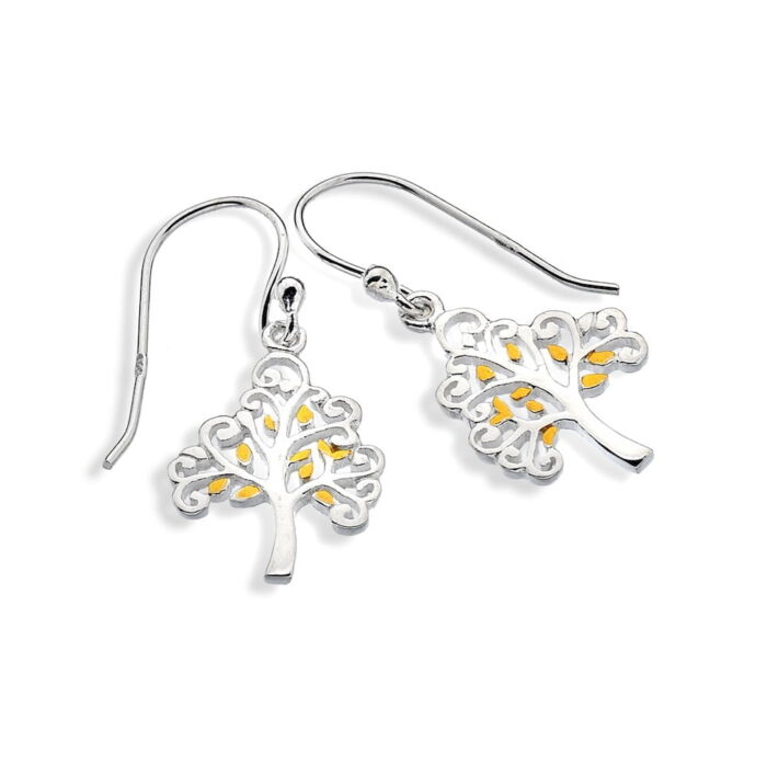 Sterling Silver Tree Of Life Earrings With Gold Bud Detailing