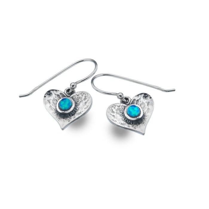 Sterling Silver Opal Heart Earrings.