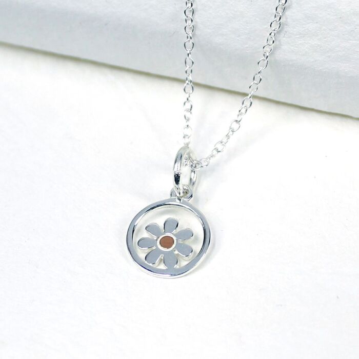 Silver And Rose Gold Daisy Necklace