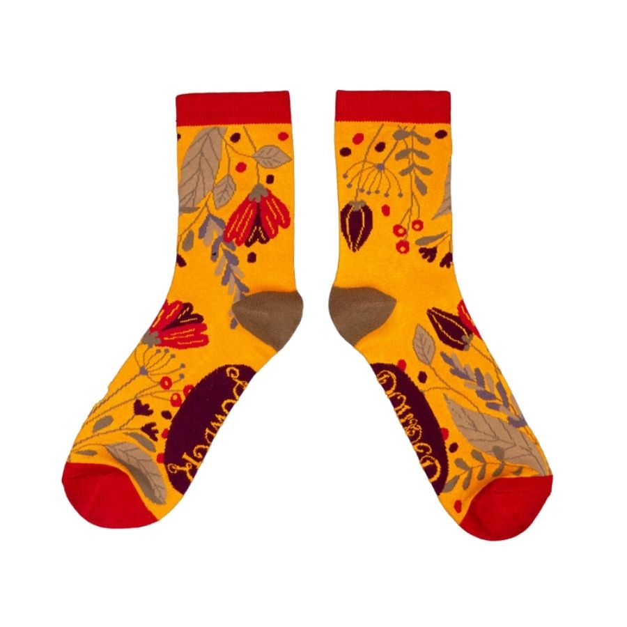 Powder Bamboo Ankle Socks. Floral Mustard