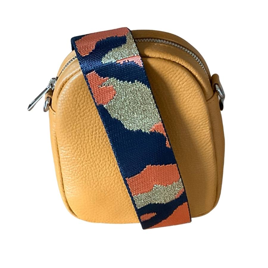 Leather Bag Mustard with Camouflage Strap