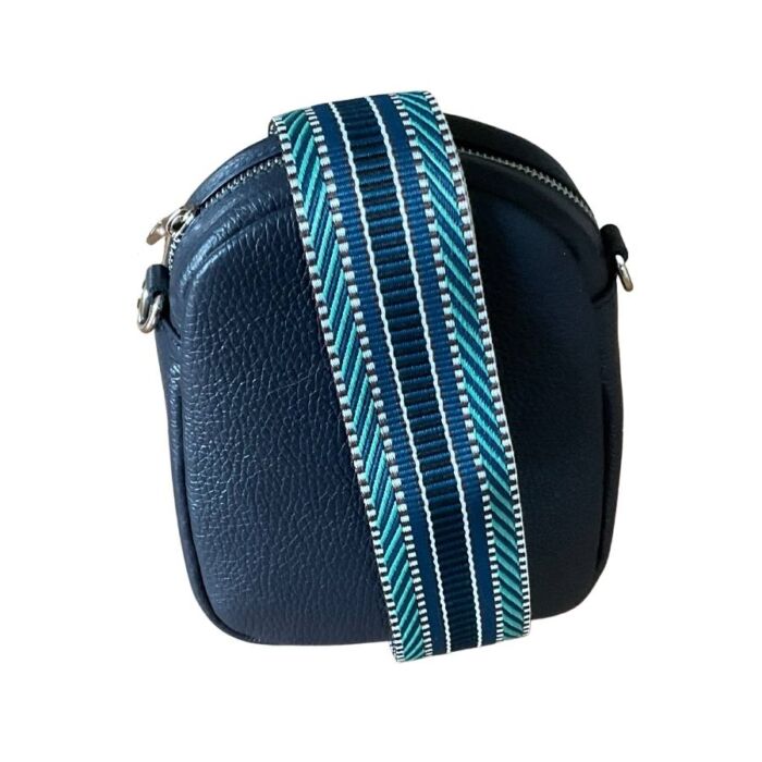 Leather Bag Navy with Leopard Strap