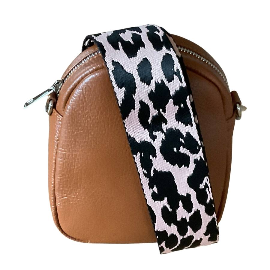 Leather Bag Mustard with Leopard Strap