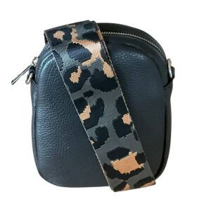 Leather Bag Gray with Leopard Strap
