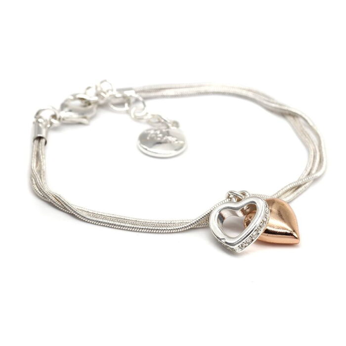 Silver Plated Triple Layer Bracelet with Hearts