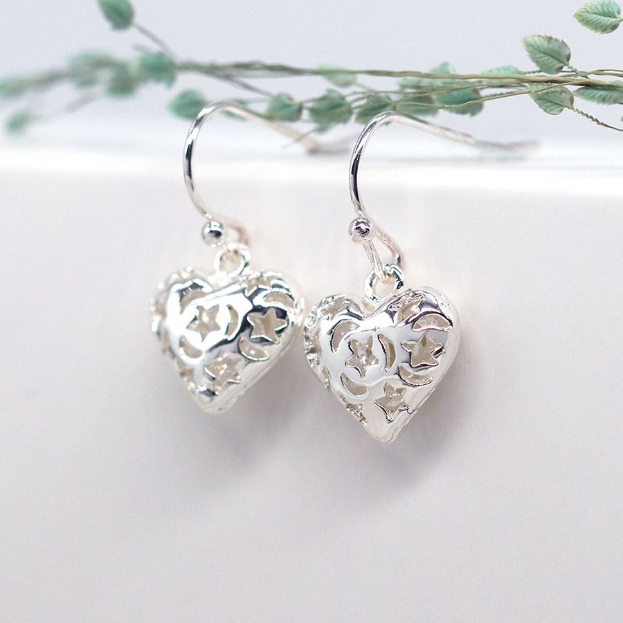 Silver heart store earrings dangle