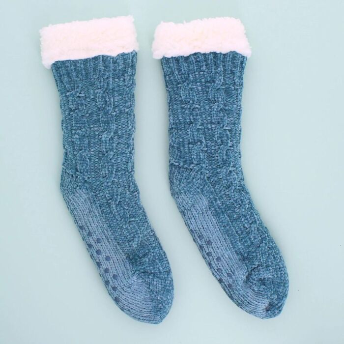 Slipper Socks In Blue Chenille