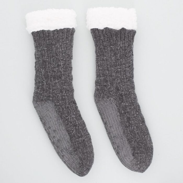 Slipper Socks In Grey Chenille