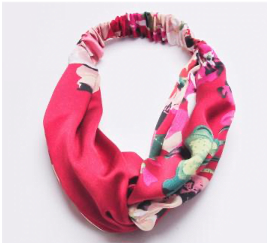 Headband in vibrant berry colours . Faux silk