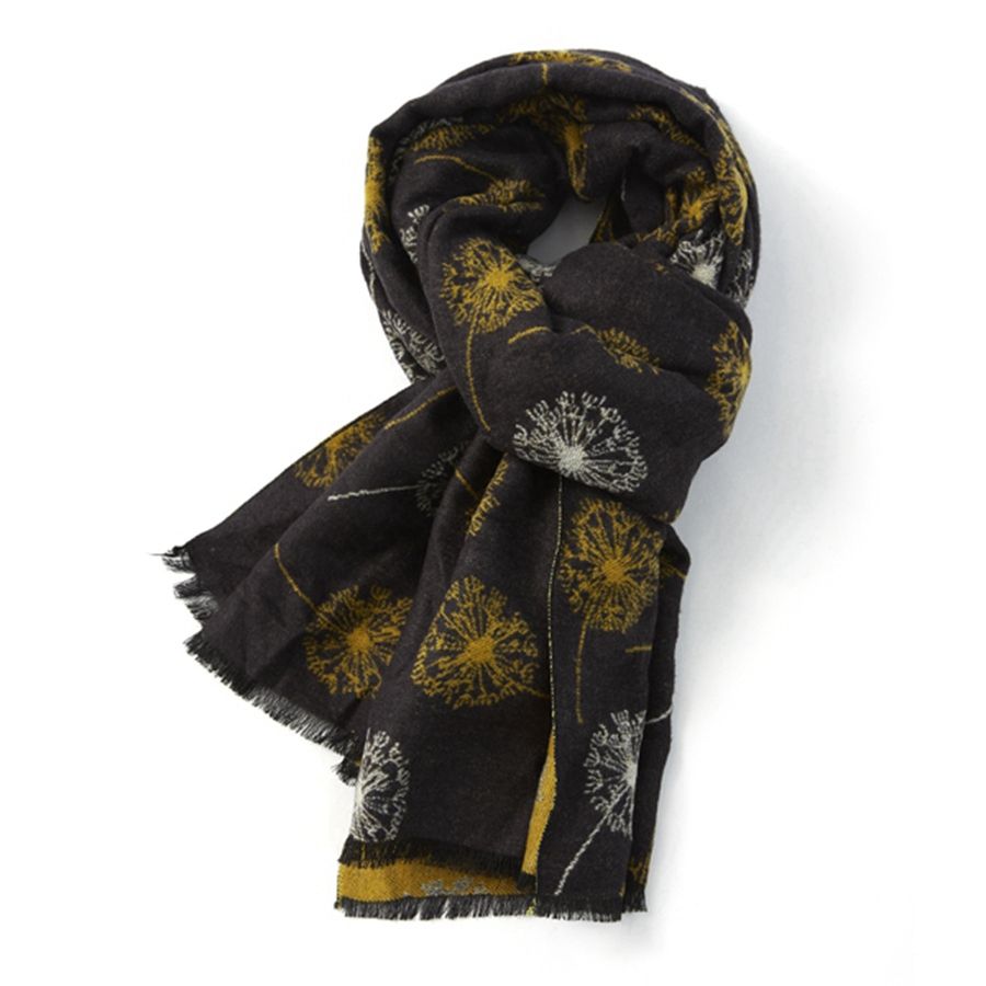 Scarf with Dandelion Print Black and yellow