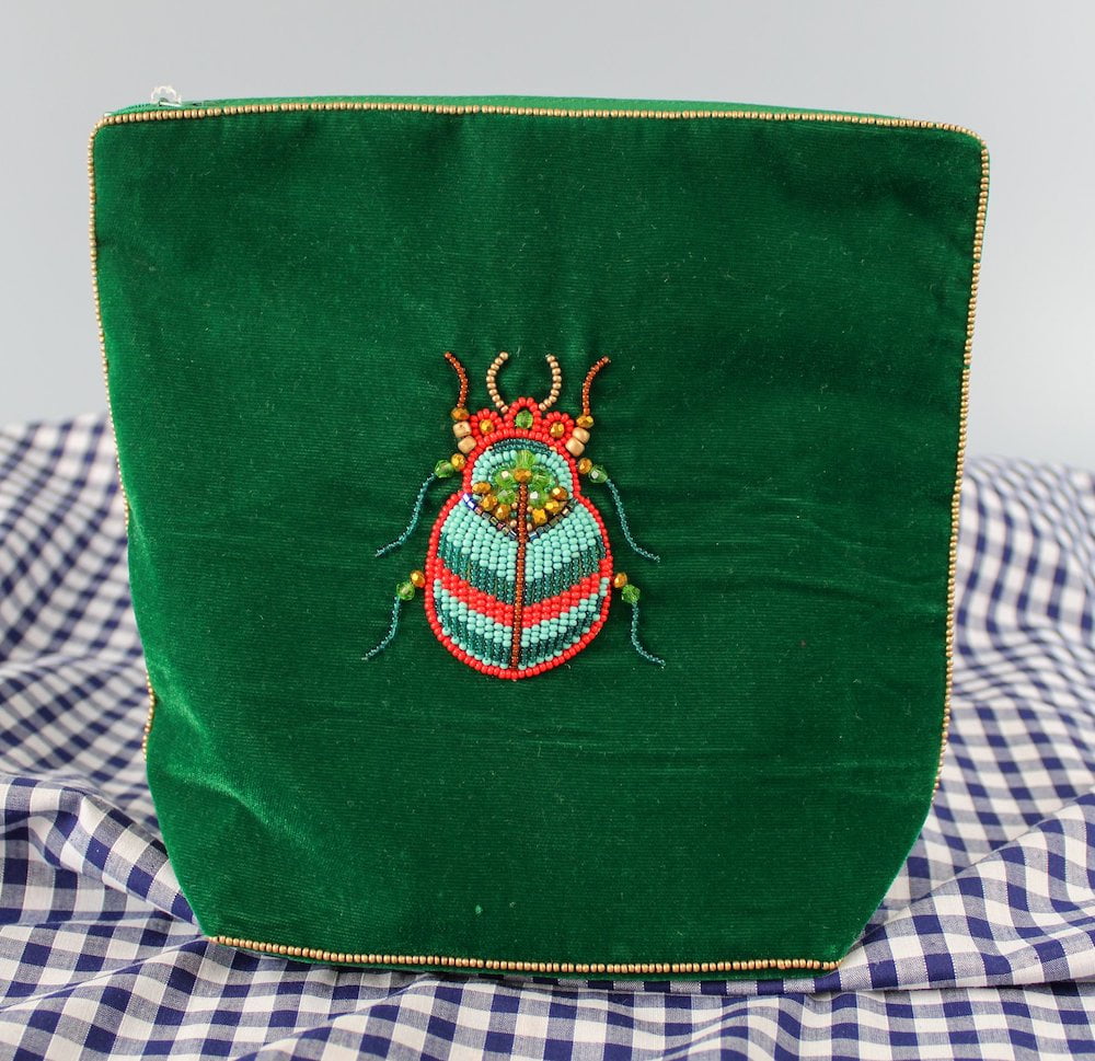 My Doris Velvet Cosmetic case with embroidered Beetle