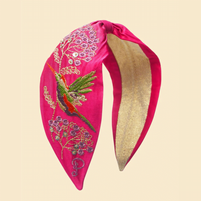 Powder Embroidered Headband - Hummingbird Pink