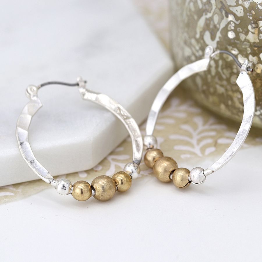 Textured Hoops with golden beads.