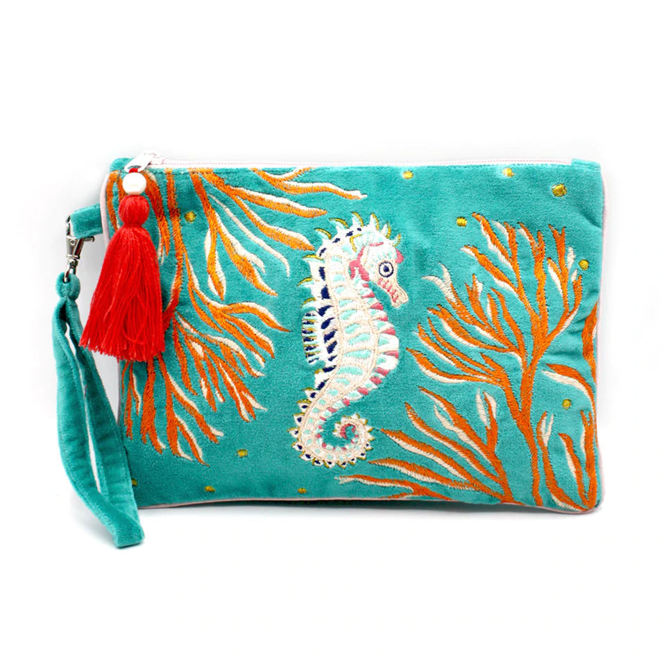 Coral Sea Horse clutch bag
