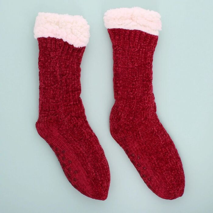 Slipper Socks In Red Chenille