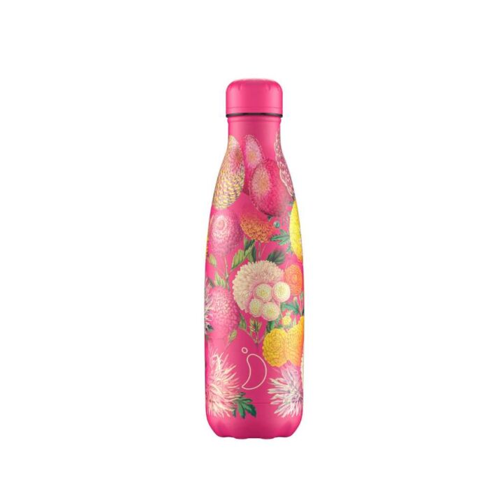 Chilly Bottle 500ml Floral Pink Pompoms.