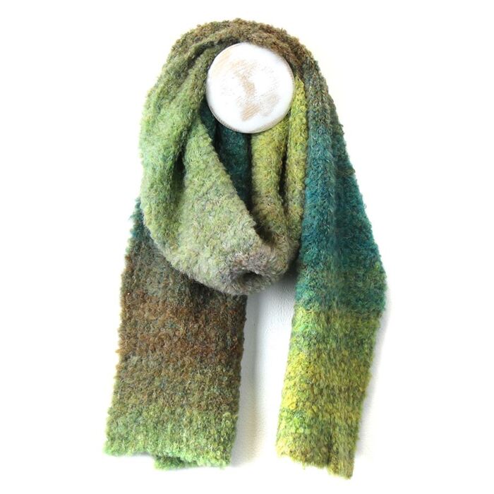 Scarf Green Mix Boucle From Recycled Yarn