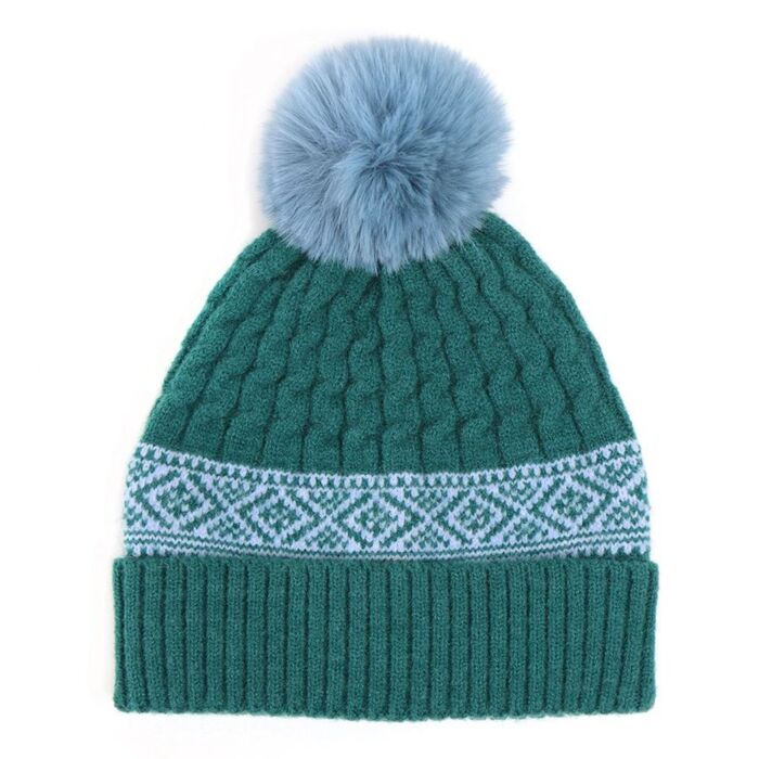 Cable Knit Bobble Hat - Teal